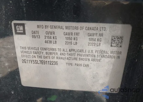 2014 Chevrolet Impala 1Ls из США, поврежденный, VIN 2G11Y5SL7E9112236